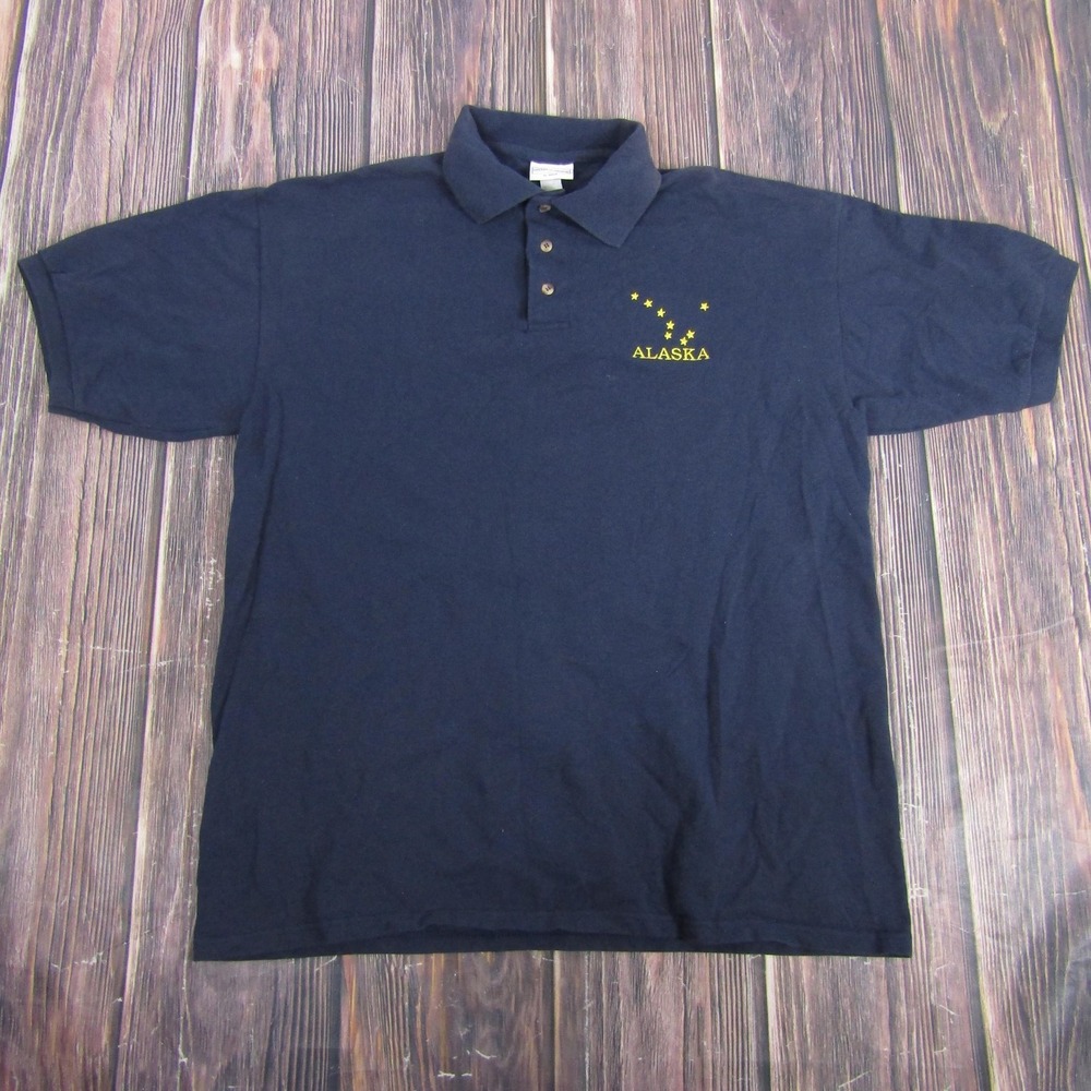 Anvil Polo Shirt Mens Large Blue Alaska Embroidered Deluxe Short Sleeve Casual